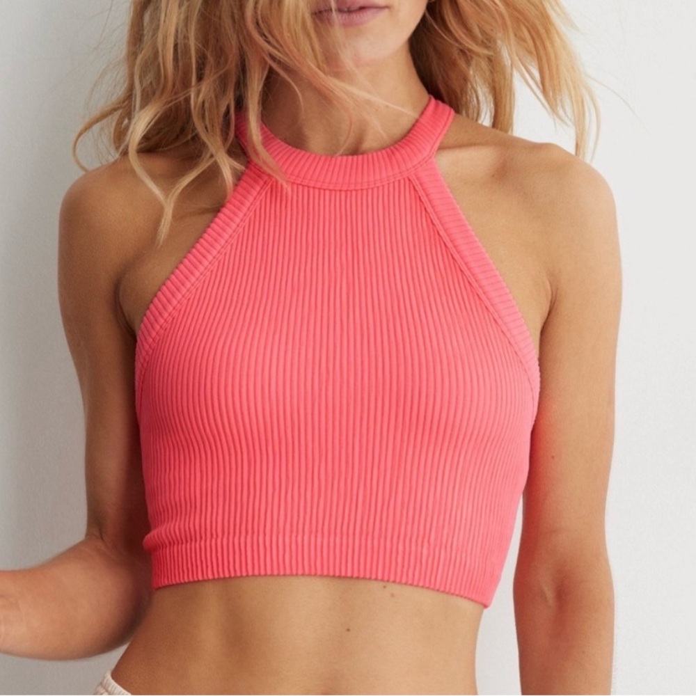 Aerie Coral Ribbed Crop Top